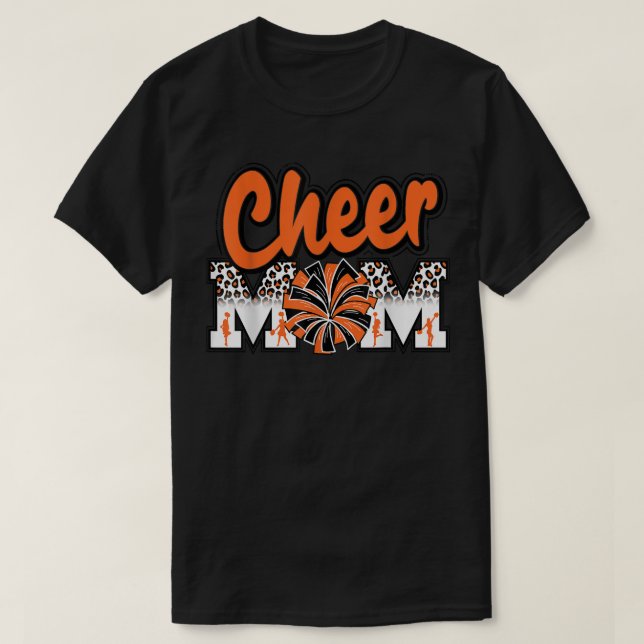 Cheer Mamma Orange Leopard Brev Cheer Pom Poms T Shirt (Design framsida)