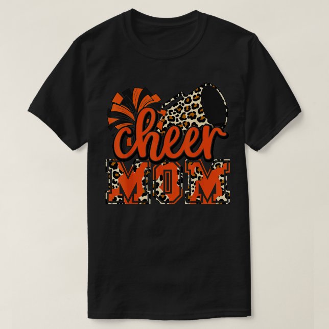 Cheer Mamma Orange Leopard Cheer Poms Megafone T Shirt (Design framsida)