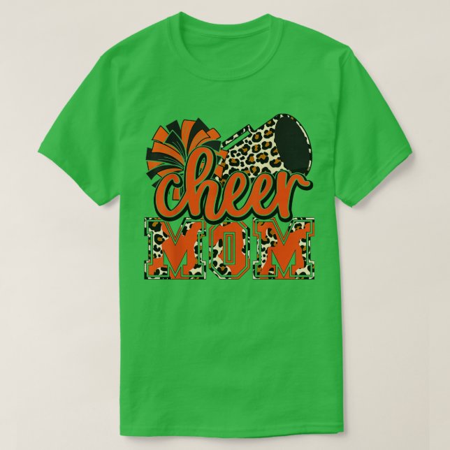 Cheer Mamma Orange Leopard Cheer Poms & Megafone T Shirt (Design framsida)
