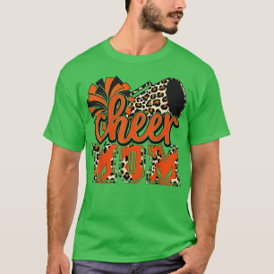 Cheer Mamma Orange Leopard Cheer Poms & Megafone T Shirt