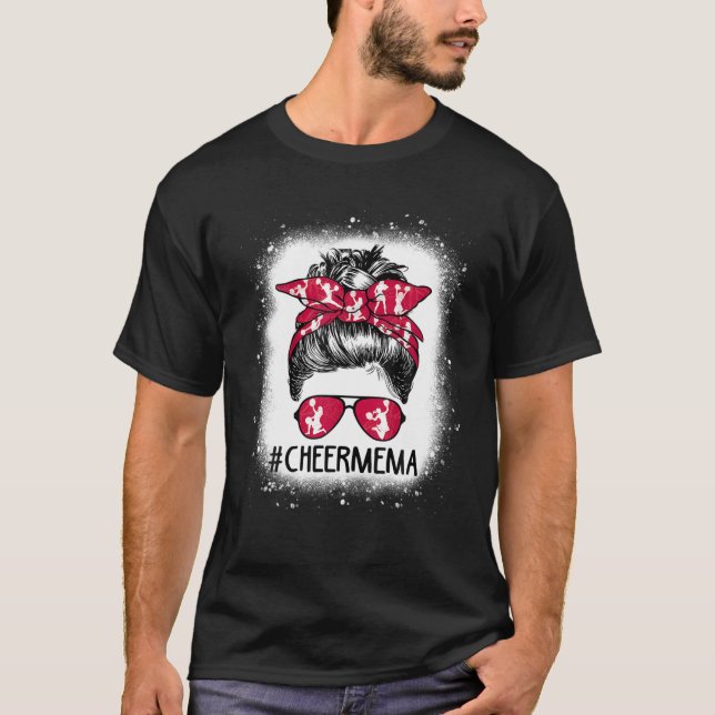 Cheer Mema Life Messy Bun Cheerledare Bleached Wom T Shirt (Framsida)