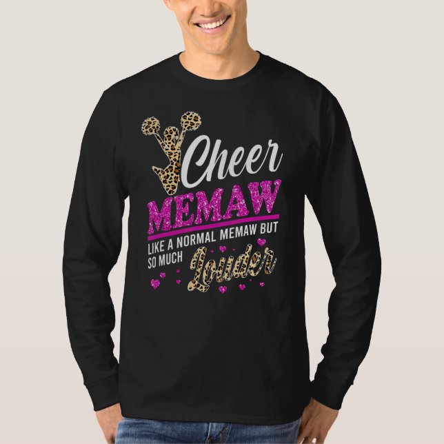 Cheer Memaw Biggest Fläkt Leopard Print and Pom Po T Shirt (Framsida)