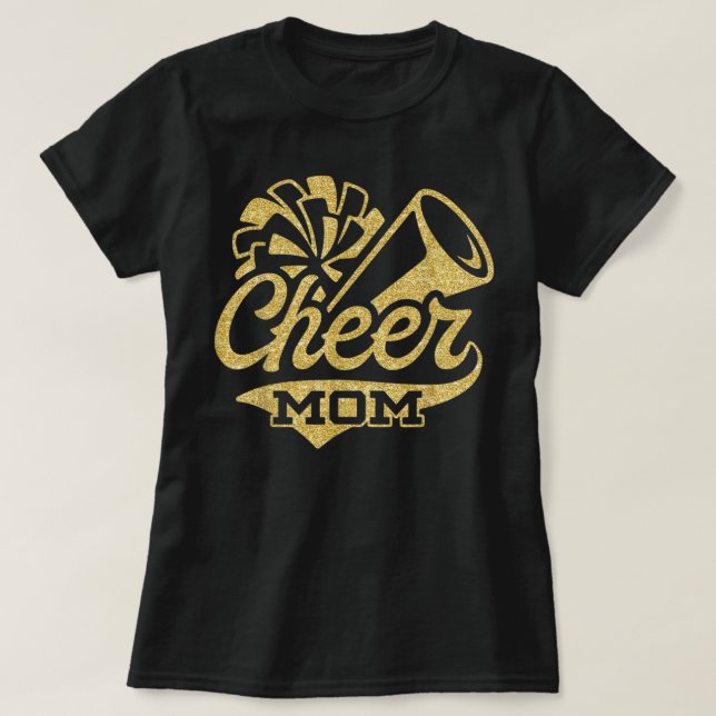 Cheer Mom Biggest Fan Cheerleader Black Yellow Gol T Shirt (Design framsida)
