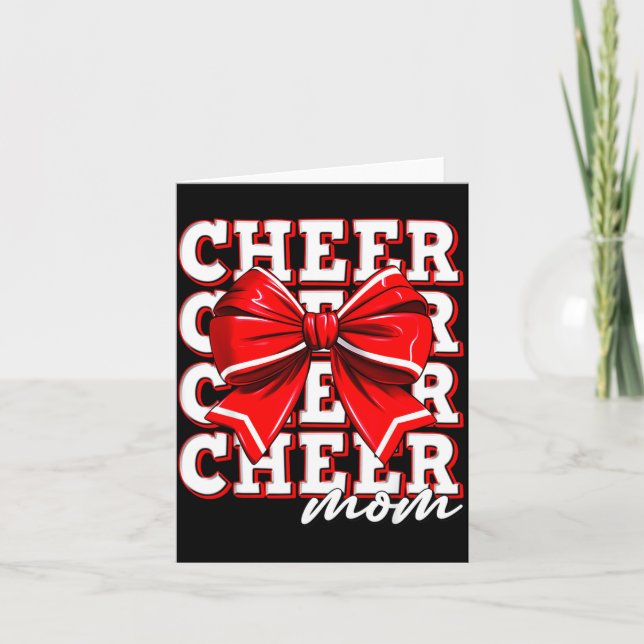 Cheer Mom Cheerleader Bow Biggest Fan Red Team  Kort (Framsida)