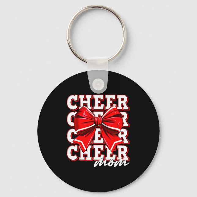 Cheer Mom Cheerleader Bow Biggest Fan Red Team  Nyckelring (Framsida)