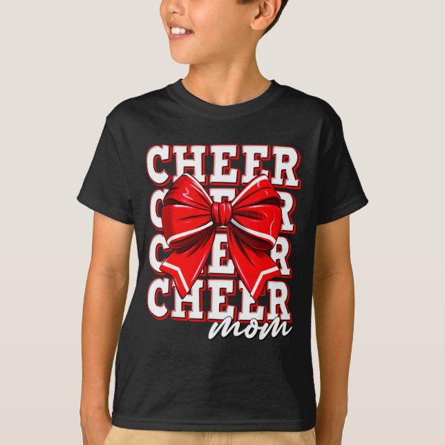 Cheer Mom Cheerleader Bow Biggest Fan Red Team  T Shirt (Framsida)
