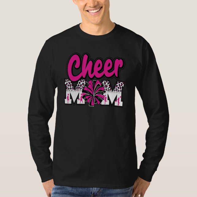Cheer Mom Hot Pink Black Leopard Letters Cheer Pom T Shirt (Framsida)