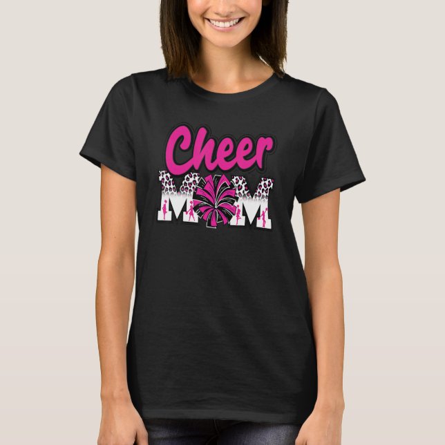 Cheer Mom Hot Pink Black Leopard Letters Cheer Pom T Shirt (Framsida)
