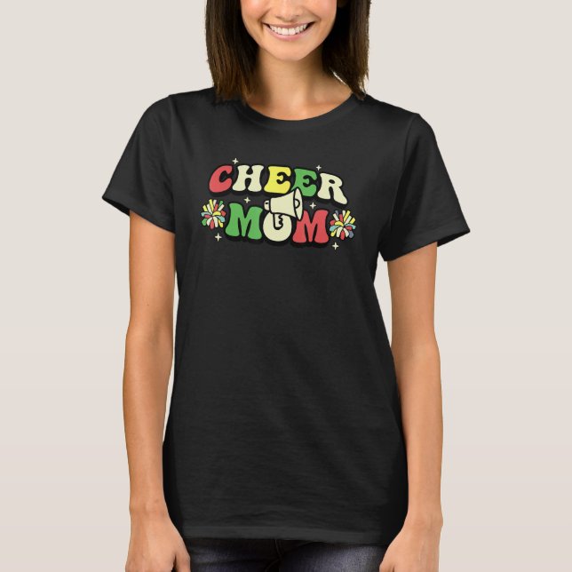 Cheer Mom Leopard Letters Cheer Pom Poms T Shirt (Framsida)