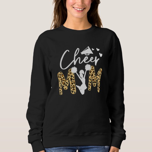 Cheer Mom Leopard Messy Bun Cheerleader Bleached M T Shirt (Framsida)