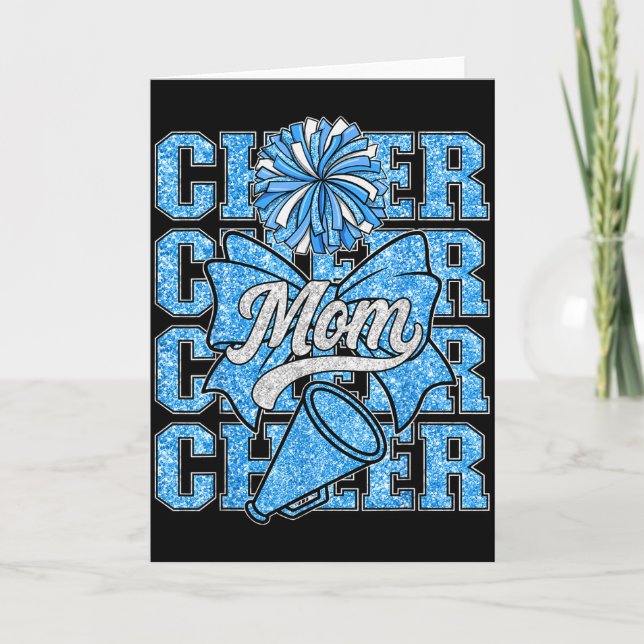 Cheer Mom Mama Bow Srt Cheerleading Squad Blue Che Kort (Framsida)