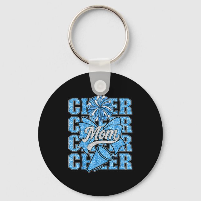 Cheer Mom Mama Bow Srt Cheerleading Squad Blue Che Nyckelring (Framsida)