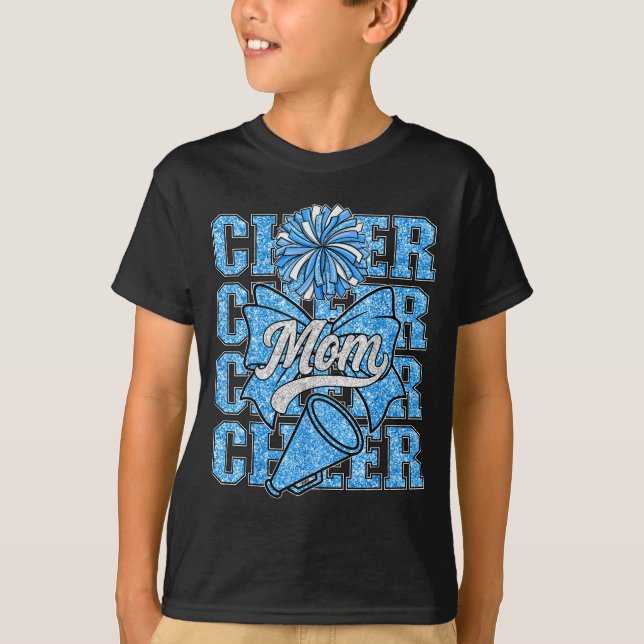 Cheer Mom Mama Bow Srt Cheerleading Squad Blue Che T Shirt (Framsida)