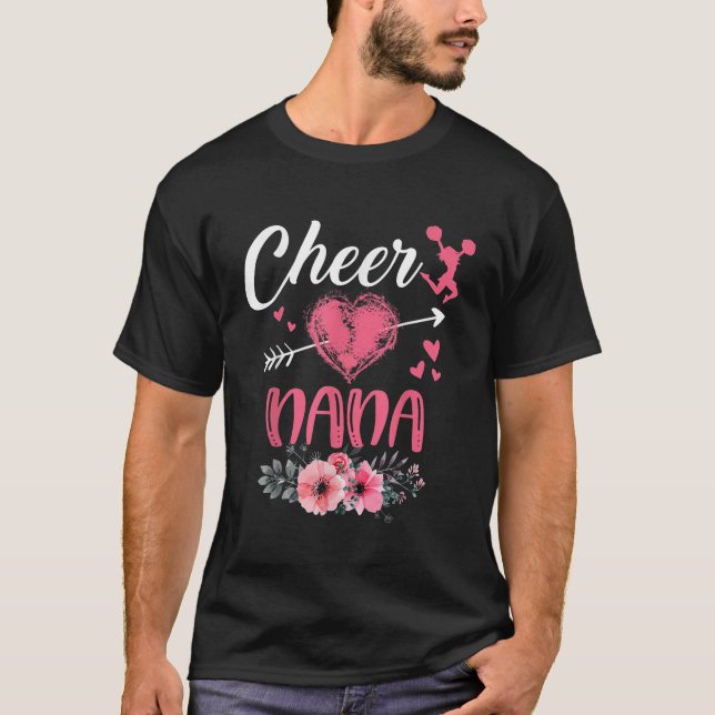 Cheer Nana Blommigt Funny CheerLeader Heart Mor T Shirt (Framsida)