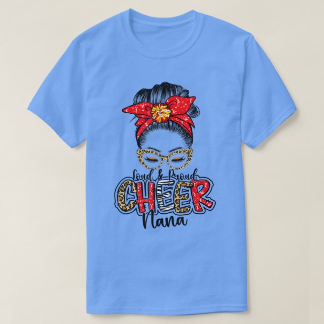 Cheer Nana Cheerlead Nana Leopard Messy Bun Motmot T Shirt (Design framsida)