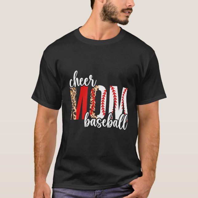 Cheer och Baseball Mamma Leopard Baseball & Cheerl T Shirt (Framsida)