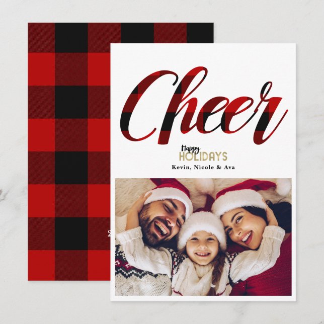 CHEER Röd Randig Jul Holiday Fotokort Inbjudningar (Fram/baksida)