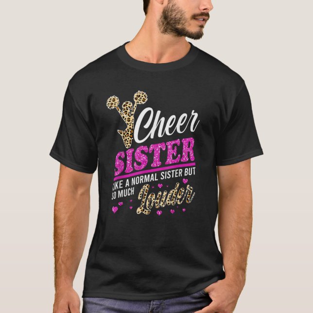 Cheer Sister Biggest Fan Leopard Print And Pom Pom T Shirt (Framsida)