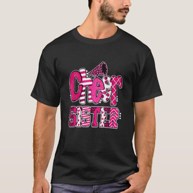 Cheer Sister Biggest Fan Leopard Print And Pom Pom T Shirt (Framsida)