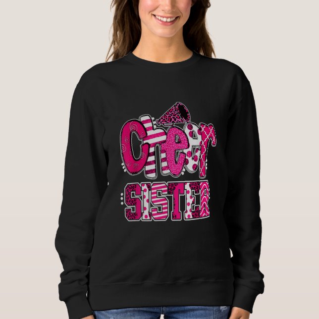Cheer Sister Biggest Fan Leopard Print And Pom Pom T Shirt (Framsida)