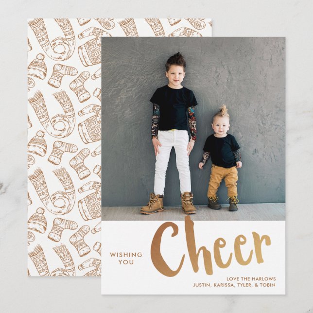 Cheer | Sötare Mönster-julfoto Guld Julkort (Fram/baksida)
