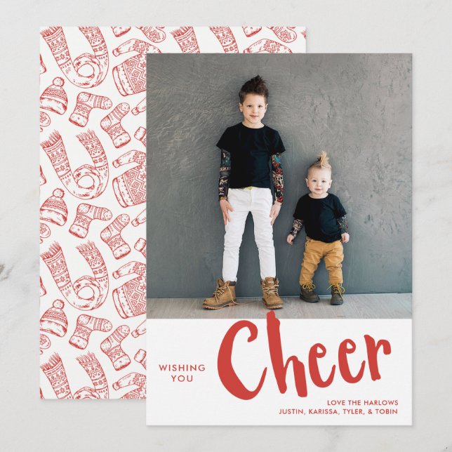 Cheer | Sötare Mönster julfoto Red Julkort (Fram/baksida)