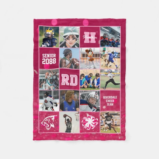 Cheer Team Senior Night Custom Photo Pink Confetti Fleecefilt (Framsidan)