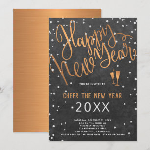 Cheer the New Year Copper Chalkboard Party Inbjudningar