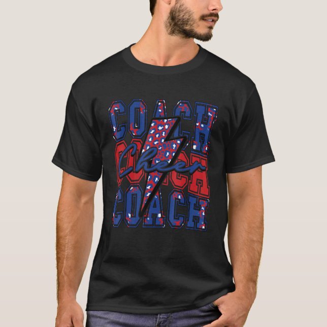 Cheer tränare Blixtstråle Cheer Leopard Blå Röd T Shirt (Framsida)