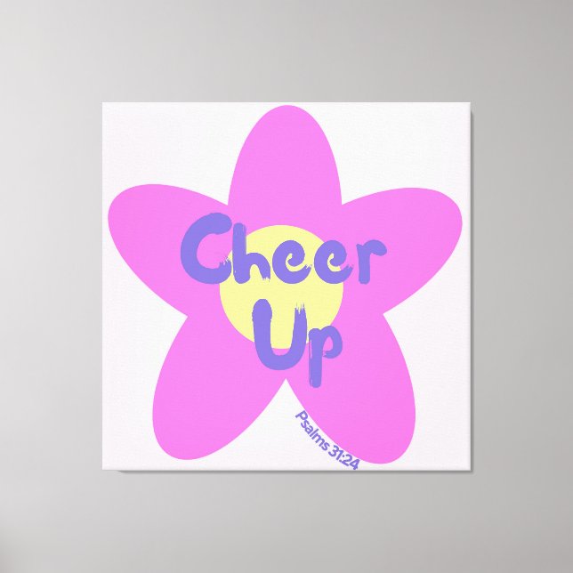 Cheer Up Popkonst Rosa Blommig Kristen Linneduk Ko Canvastryck (Framsida)