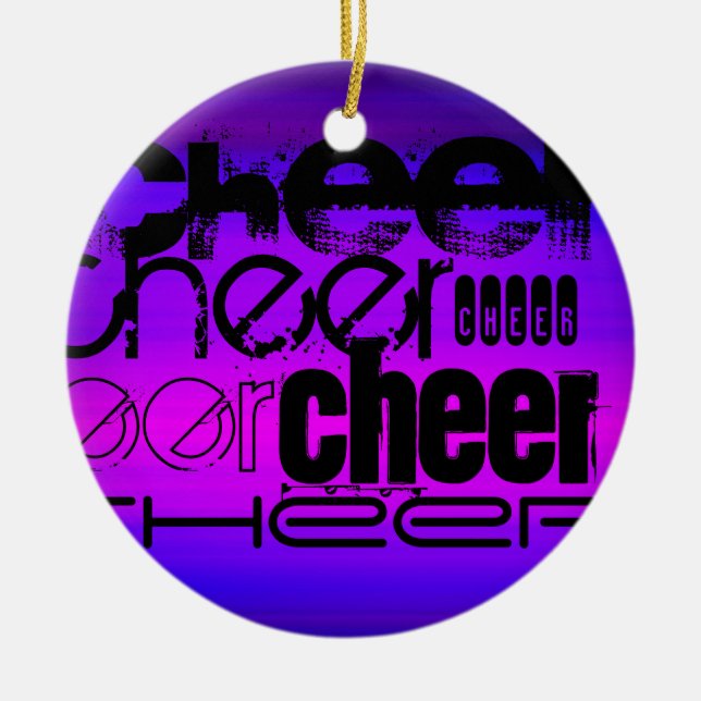 Cheer; Vibrant Violet Blue och Magenta Julgransprydnad Keramik (Framsidan)