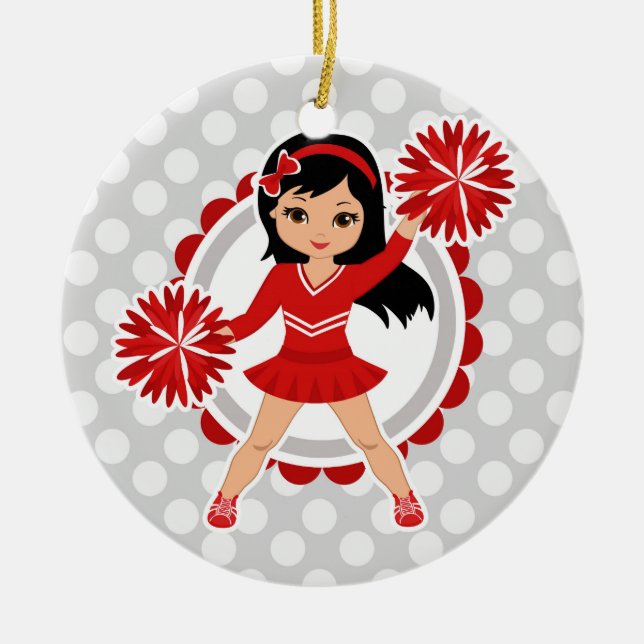 Cheerester - Cute Red Black Hair Cheer Julgransprydnad Keramik (Framsidan)