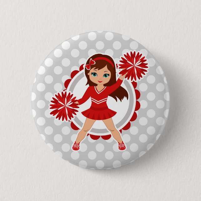 Cheerester - Cute Red Brunette Cheer Knapp (Framsida)
