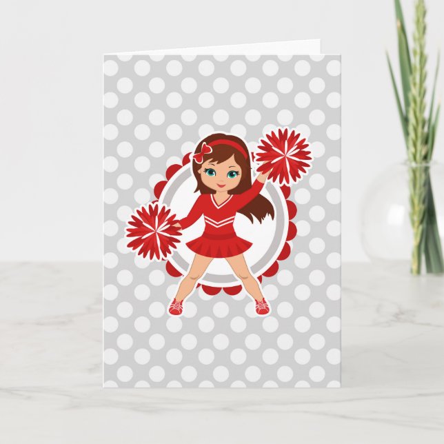 Cheerester - Cute Red Brunette Cheer Kort (Framsida)