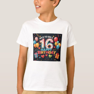 Cheerful 16:e födelsedagen Hälsning med Heart Boys T Shirt