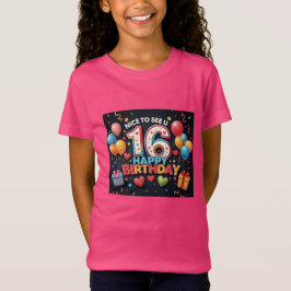Cheerful 16:e födelsedagen Hälsning med Heart Girl T Shirt