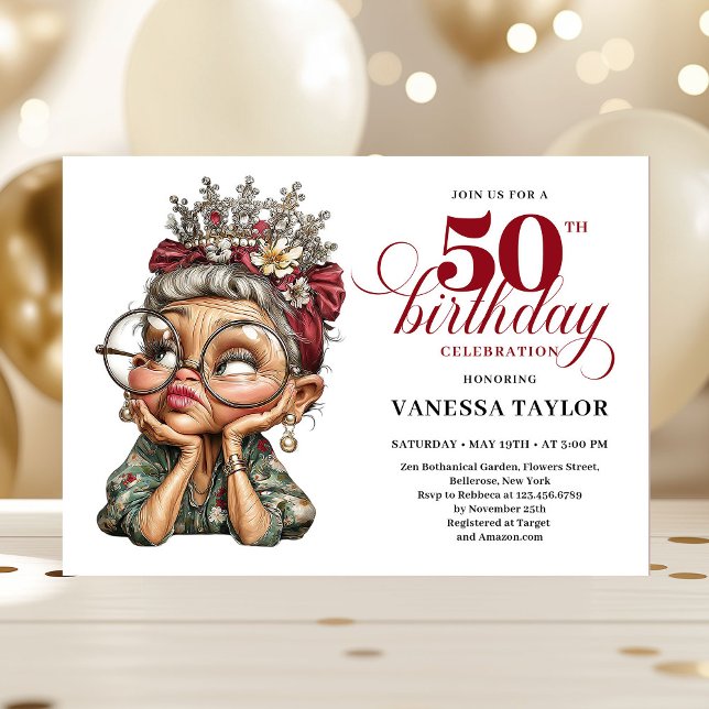 Cheerful 50th bash invite quirky funny birthday   inbjudningar (Cheerful 50th bash invite quirky funny birthday lady)