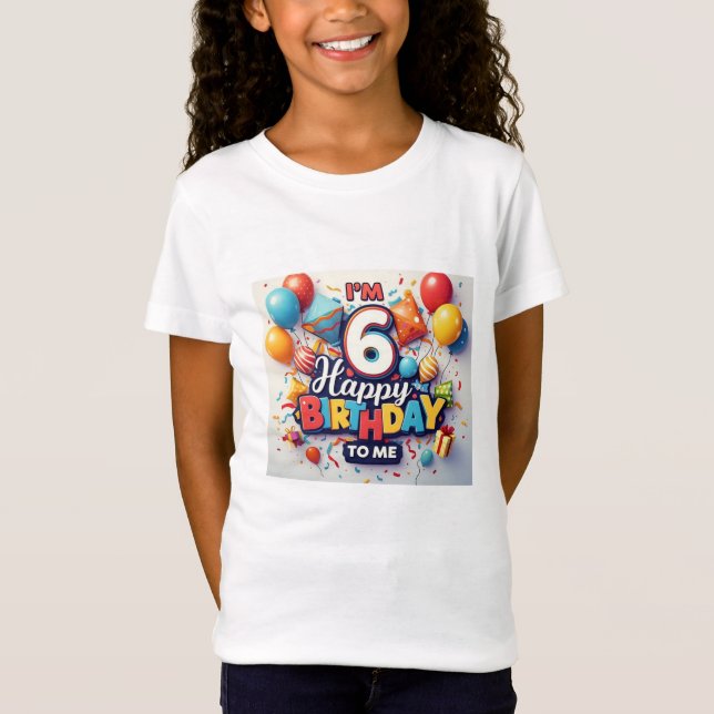 Cheerful 6e Birthday Celebration Girls' T Shirt (Framsida)