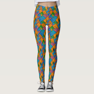 Cheerful Abstrakt Quilt Stil Patchwork Färg Leggings