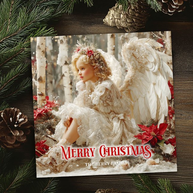 Cheerful angelic angel red gold festive shining   julkort (Cheerful angelic angel red gold festive shining card)