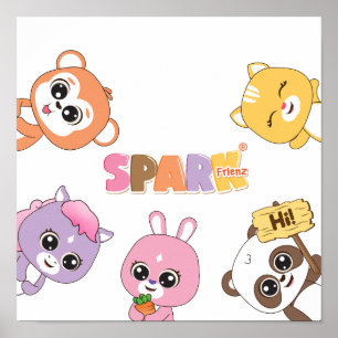 Cheerful Animal Frienz: Spelande tecken för Kid Poster