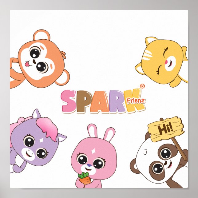 Cheerful Animal Frienz: Spelande tecken för Kid Poster (Framsidan)