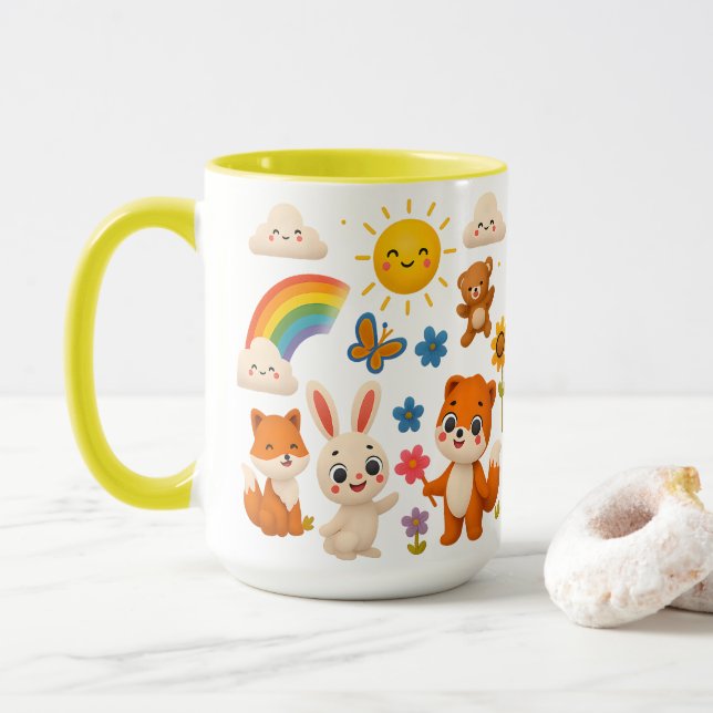 Cheerful Animals and Rainbow Ceramic Mug Mugg (Med munk)