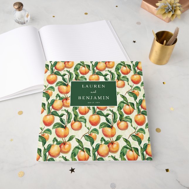 Cheerful Apricot Illustration with Gold Accents Gästböcker (Framsidan öppen)