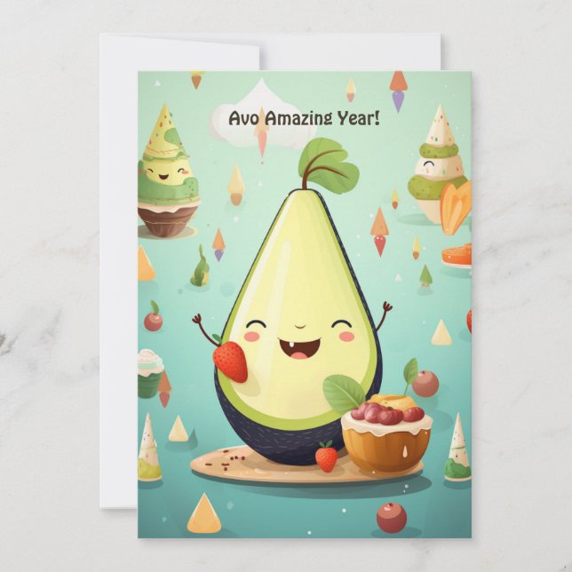 Cheerful Avocado 1:a årsdagen födelsedagskort Julkort (Framsida)