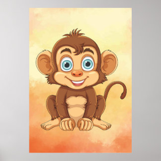Cheerful Baby Monkey - Baby Tecknad Art Poster