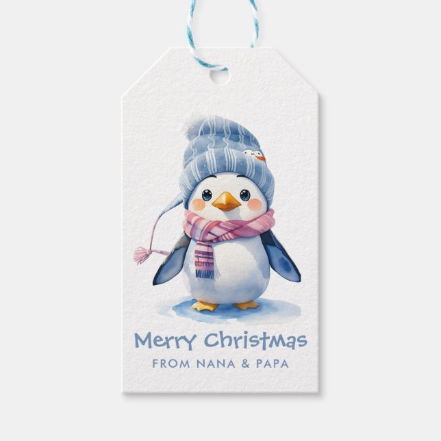 Cheerful Baby Penguin Helgdag Kids jul Presentetikett (Framsidan)