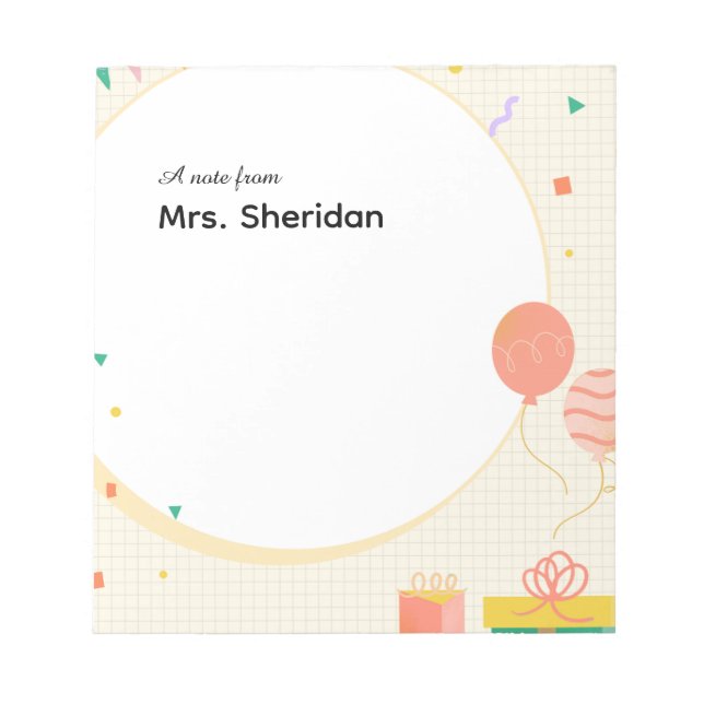 Cheerful Balloons & Lines Teacher Notepad Anteckningsblock (Framsida)