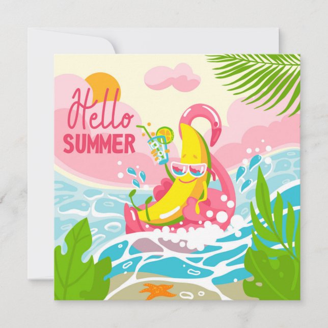 Cheerful Banana Hej Summer Greeting Card (Framsida)