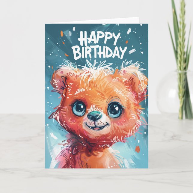 Cheerful Bear Birthday Önskemål Kort (Framsida)
